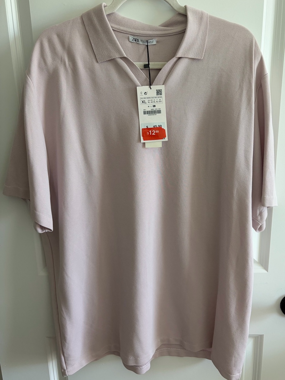 NWT- ZARA Men’s Pale Pink/Purple Polo Shirt - XL